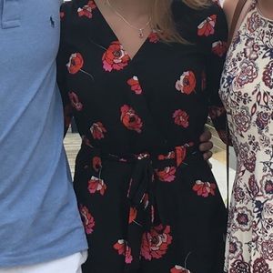 black, floral romper
